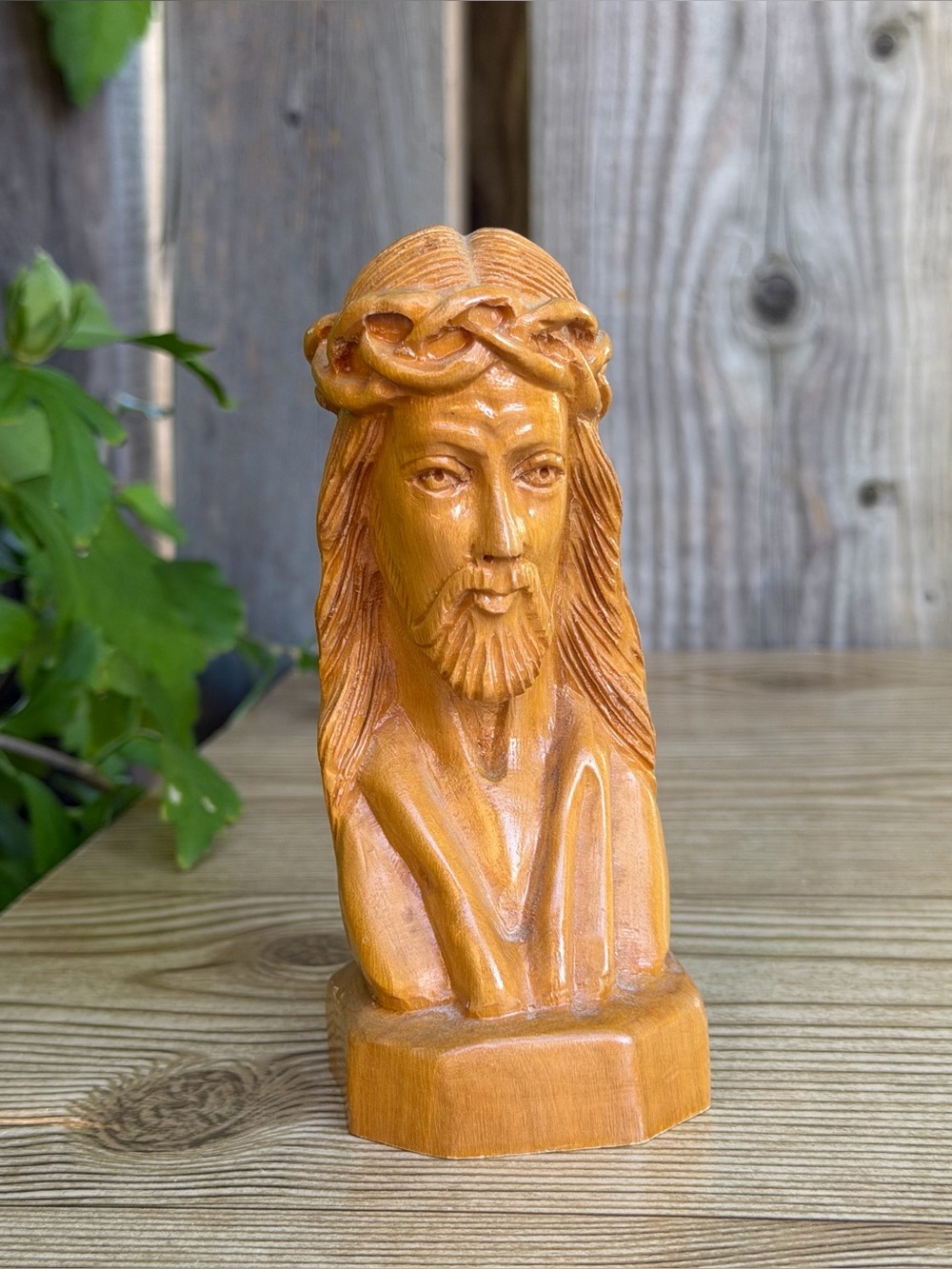 Vintage Jesus Bust Hand Carved Wood Religious Folk Art Figure 5”